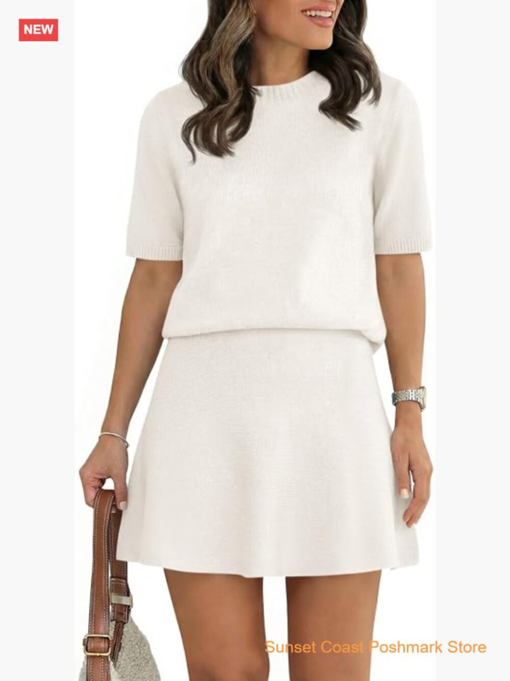 Womens Short Sleeve 2 Piece Skirt Set Mini Skirts Knit Sweater Set Lounge Sets